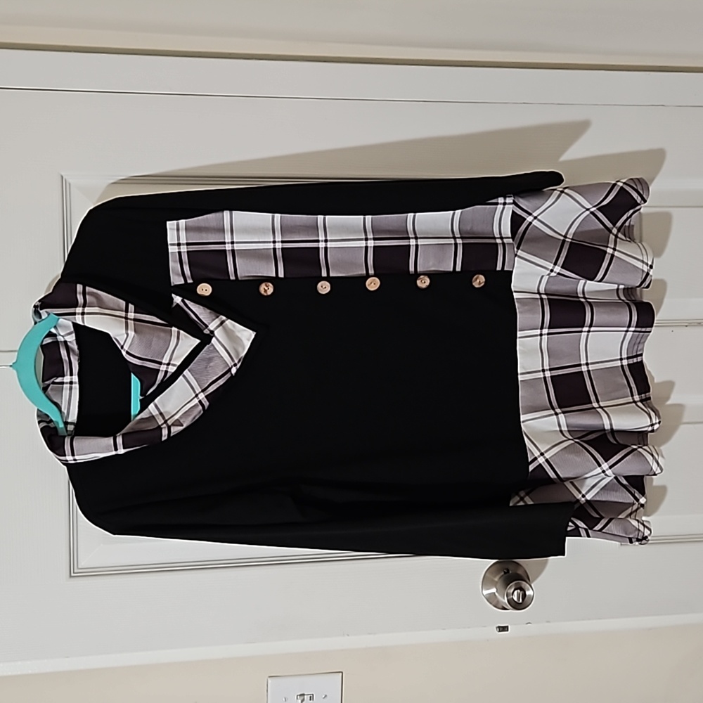 Women's Long Sleeve Plaid Cowl Neck Peplum Top